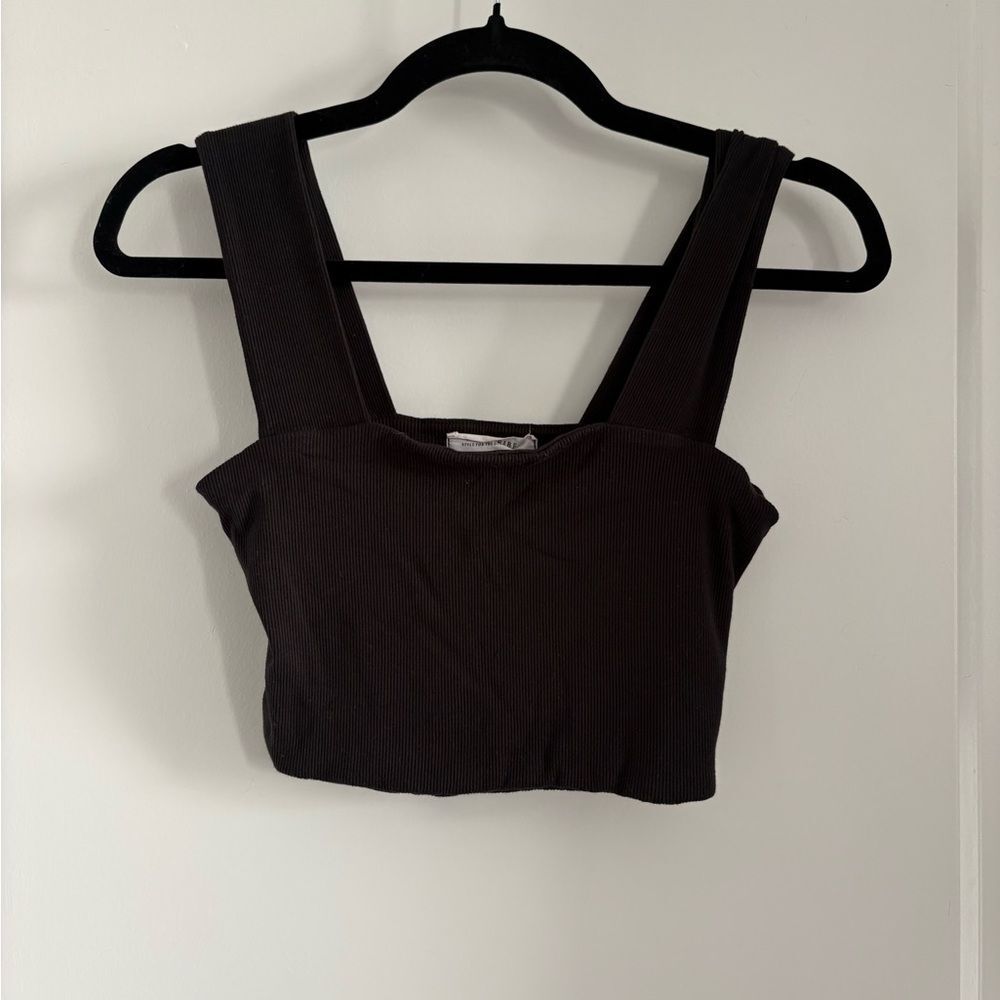 Women’s Square Neck Ribbed Crop Tank Top - Black